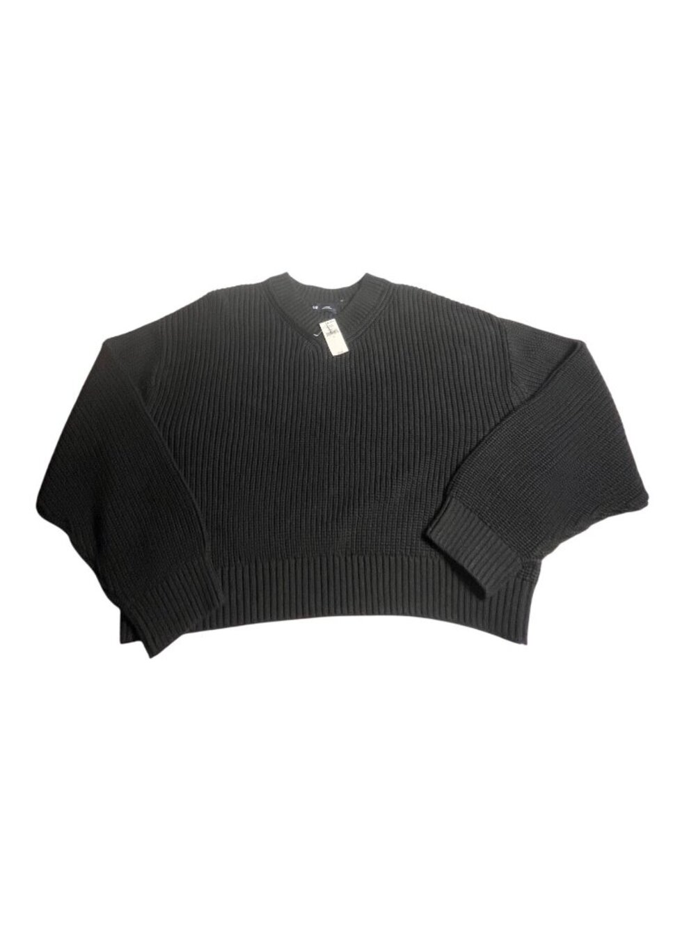 NWT Gap 100% cotton Shaker-Stitch Oversized Sweater L  Black V-Neck Long Sleeve